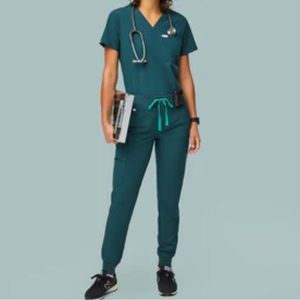 Figs scrubs FionLite Caribbean Blue Catarina top & Zamora joggers